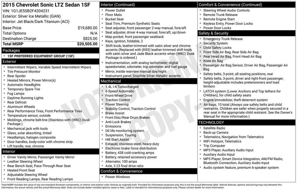2015 Chevrolet Sonic LTZ