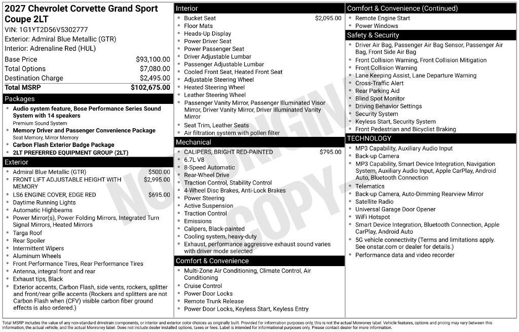 2027 Chevrolet Corvette Grand Sport 2LT