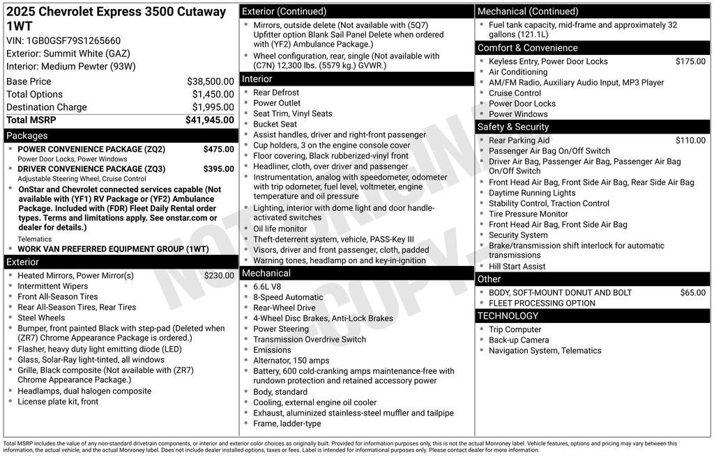 2025 Chevrolet Express Cutaway 3500 1WT