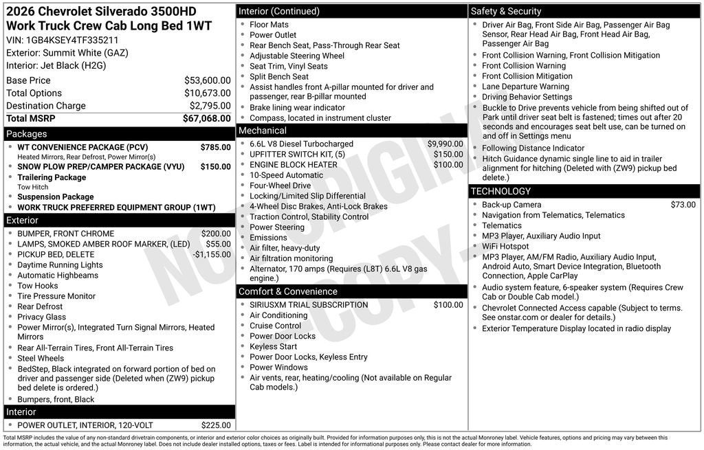 2026 Chevrolet Silverado 3500 HD WT