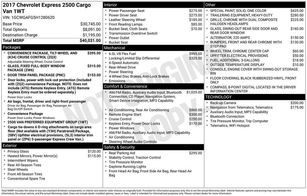 2017 Chevrolet Express Cargo 2500 Base