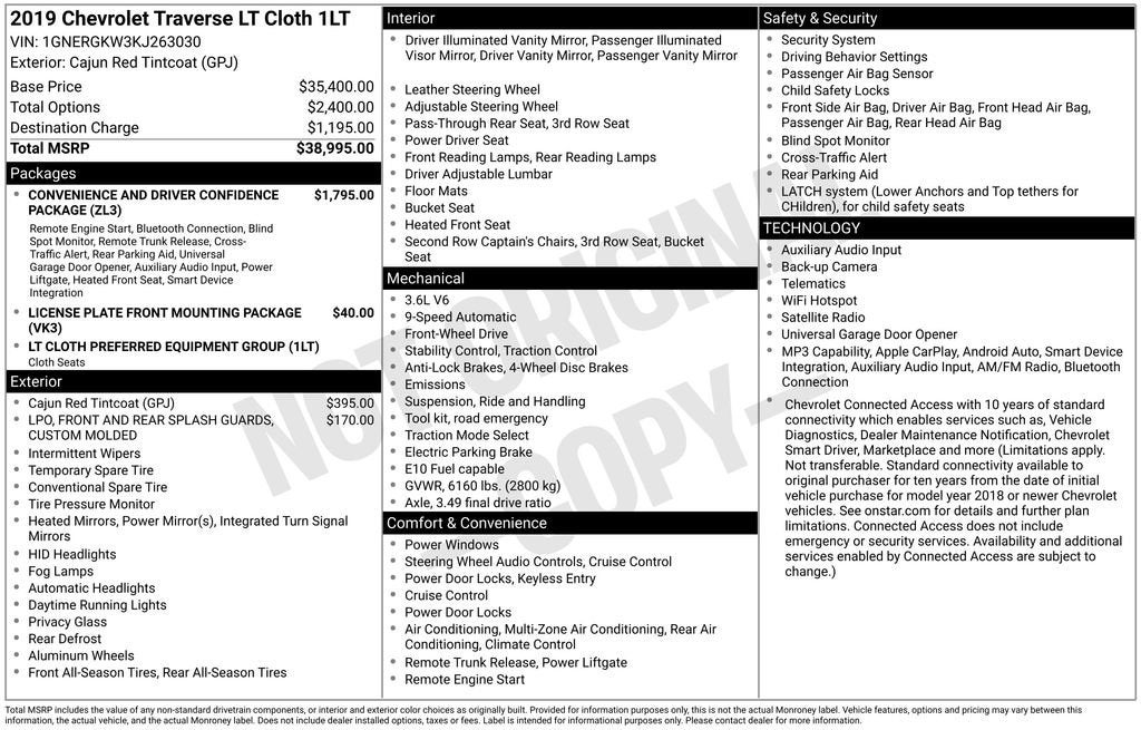 2019 Chevrolet Traverse LT Cloth
