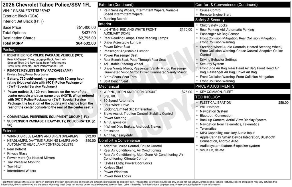 2026 Chevrolet Tahoe Police Package Commercial