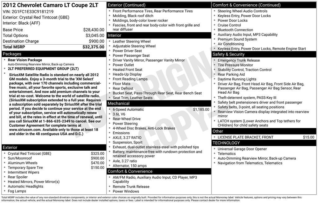 2012 Chevrolet Camaro 2LT
