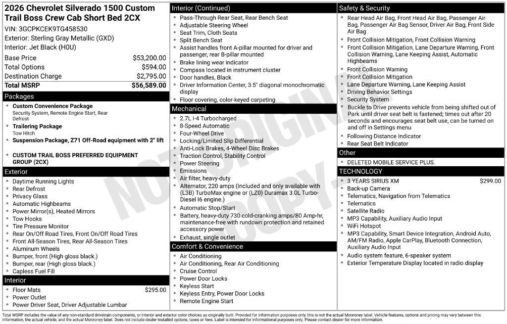 2026 Chevrolet Silverado 1500 Custom Trail Boss