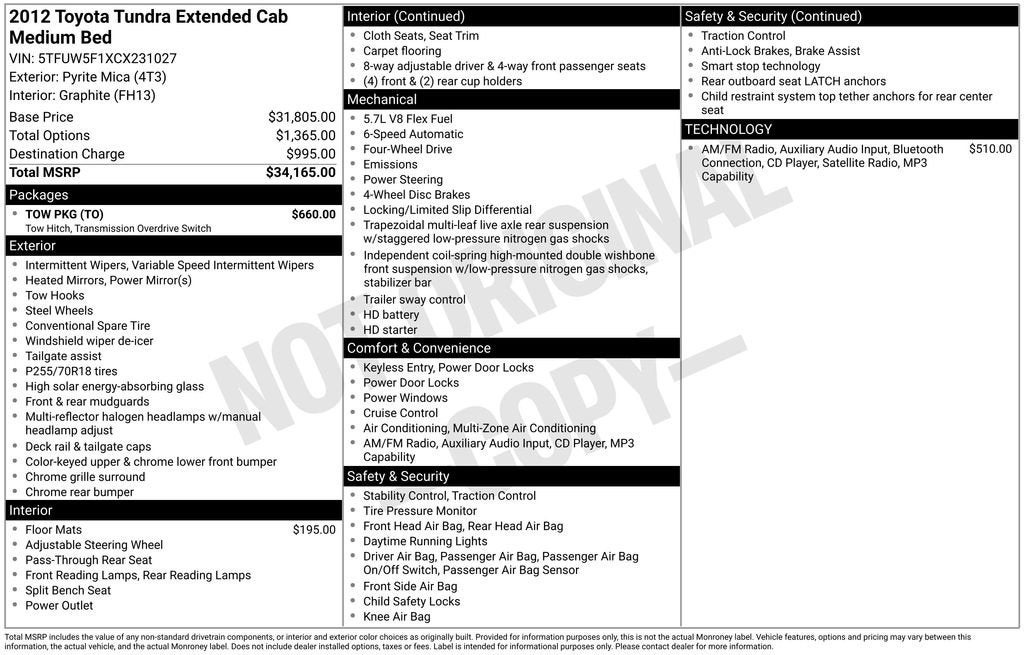 2012 Toyota Tundra 4WD Truck Base