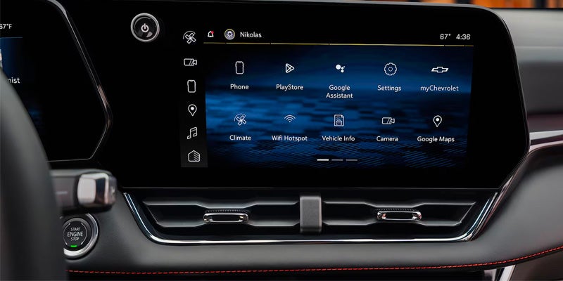 Chevrolet Equinox infotainment touchscreen displaying Google built-in features, navigation, and vehicle controls.